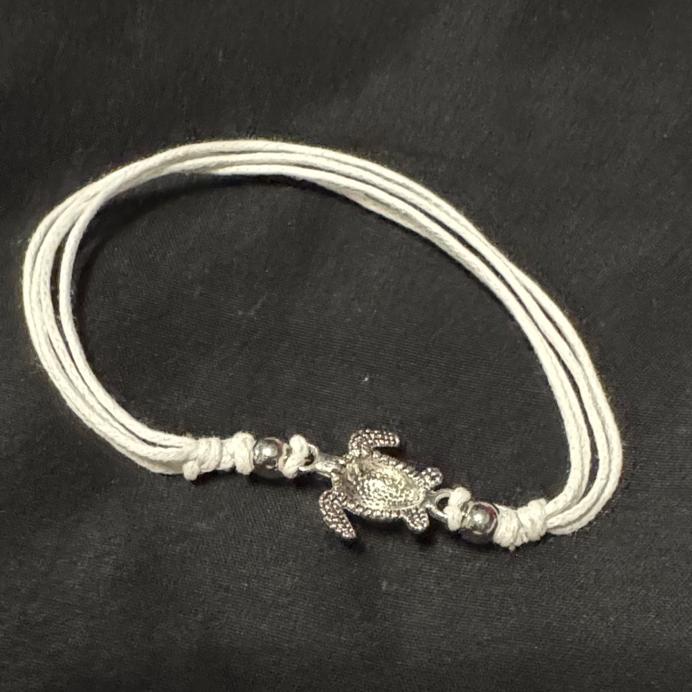 Silver Turtle Charm on White Bracelet - Picture 3 of 3
